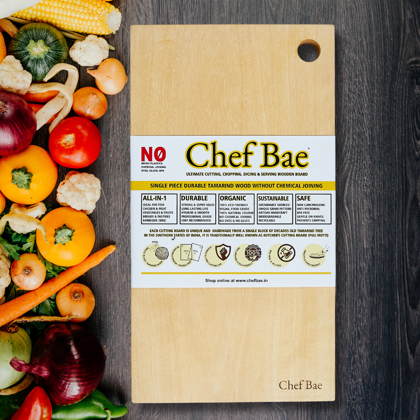 chef bae single piece tamarind wood cutting chopping board