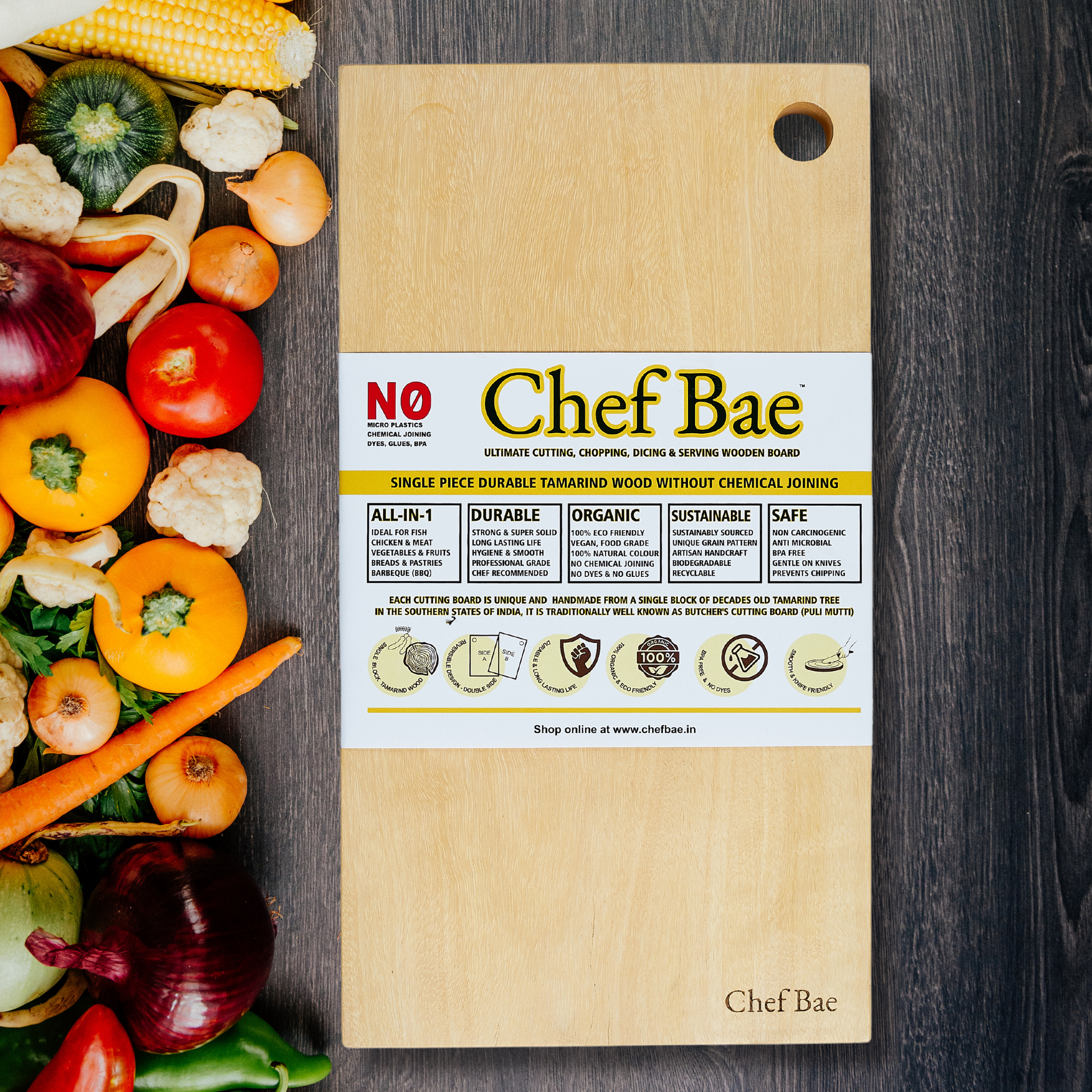 chef bae single piece tamarind wood cutting chopping board 